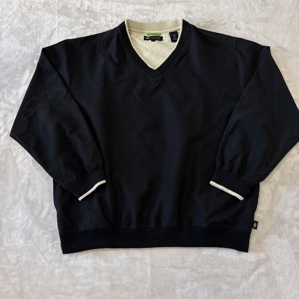 Wedge Golf Pullover Jacket Mens Medium‎ Lightweight Black V Neck Windbreaker